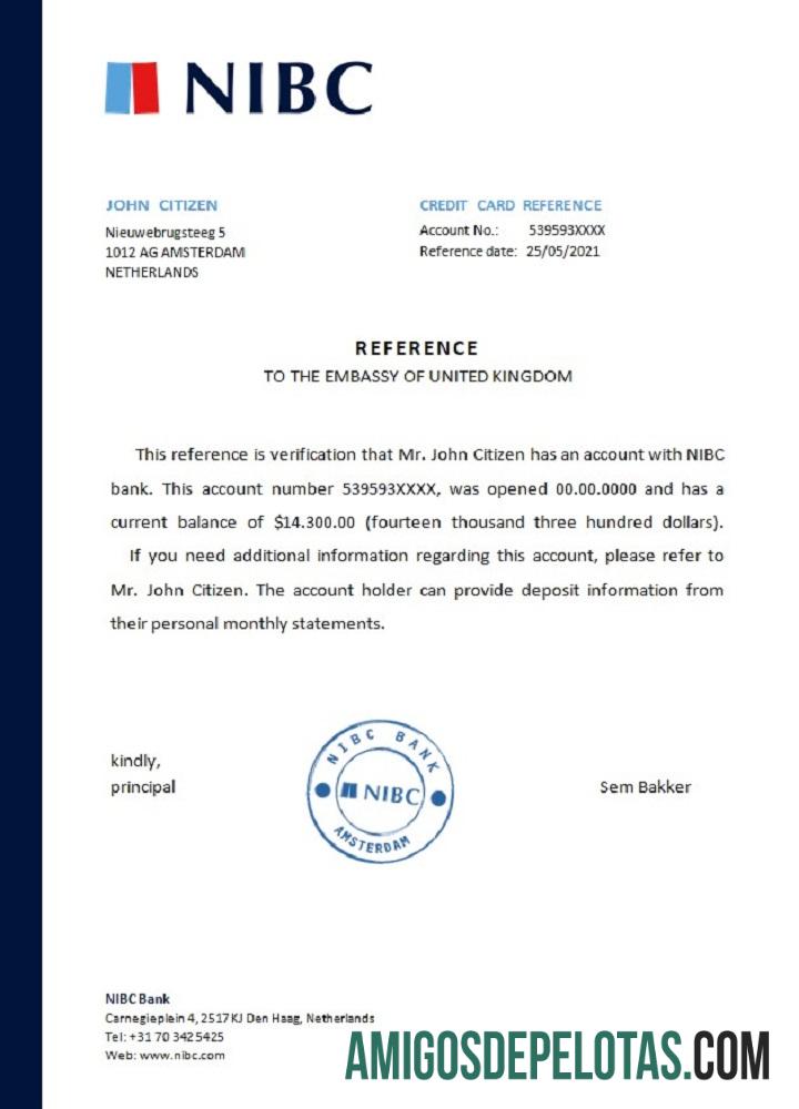 Referência do Banco NIBC da Holanda amostra